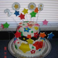 New Year's Cake This was my first stacked cake, first time using shimmer dust and my first cake with thingies sticking out of it on wires. I had the help...