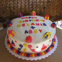 Birthday Party Cake Buttercream frosting with fondant decorations.