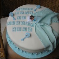 Baby Boy Shower Cake 14 inch round, fondant and gum paste decorations. First cake since taking the new Wilton Fondant and Gum Paste class.