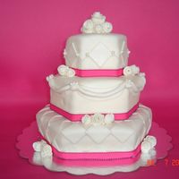 Hexagon Fondant Wedding Cake In a effort to put a wedding cake in my cake portfolio I created this and have absolutely no one to give it to! It's a 6", 9"...