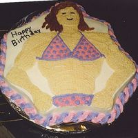 Girl Body Builder This was a white cake w/BC. I used the Superman pan from the 70's to get the muscle look. Then just put him in a bikini.