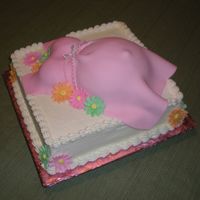 Pink Belly Cake 10in cake with half ball pan for belly and cupcakes for the boobies.