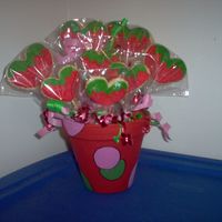 Strawberries! I made these as a birthday gift for my mother in law. She loves strawberries. I even flavored the royal icing strawberry....