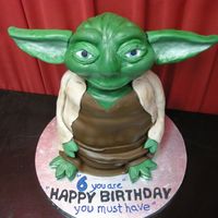 Yoda I found a tutorial online that showed how to make yoda. I stacked 8-inch round cakes-I used 5 layeres stacked with another dome shaped on...