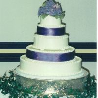 Gumpaste Hydrangas this is not a finished picture they were trying out the purple ribbon. They ended up with ribbon on each layer. The cake and flowers are...
