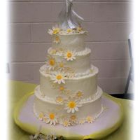 Daisies This is the wedding cake I did for my daughter. White creme cake with bc icing. The daisies are made out of gum paste.