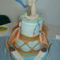 Native American Themed Wedding Cake This was for my brother and wife. The cake is covered in mmf and the feathers are made of gum paste. The dream catcher was made out of...
