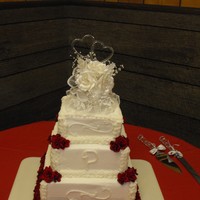 First Wedding Cake Square tiers, all BC, with artifiical flowers