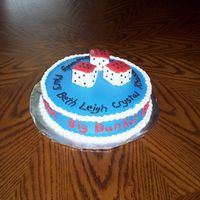 Bunko Cake White cake with buttercream icing. Dice are cupcakes.