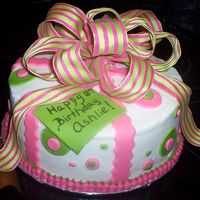 Birthday Present Cake French vanilla cake with buttercream icing and accents in fondant.