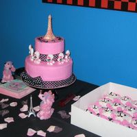 Pink Poodle Cupcakes & Cake This is a shot showing the cupcakes and the cake together. The kids ate the cupcakes which were pink poodles and the adults ate the cake....
