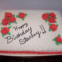 Birthday Cake STRAWBERRY AND YELLOW CAKE WITH BC ICING AND BC DECORATIONS. AGAIN, SORRY THE WRITING IS NOT SO GOOD.