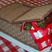 Picnic Basket Chocolate cake with chocolate icing, fondant table cloth, and real strawberries. Thanks to all the CC members for ideas on design.