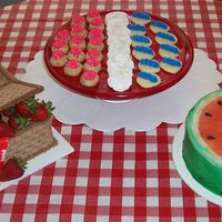 Picnic Chocolate picnic basket, cookies and red velvet watermelon.