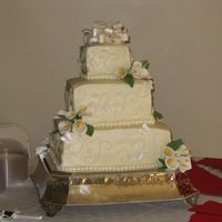 Calla Lilly Wedding all buttercream with gumpaste calla lillies and butterflies. cake from he**. wedding site was 1.5 hrs from home. by the time i got there...