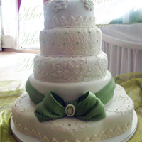 White Cake With A Moss Green Bow It was a huge (18/14/12/10/8) cake that I made for my cousins wedding. The couple was so happy. The first tier was to big to be put in the...