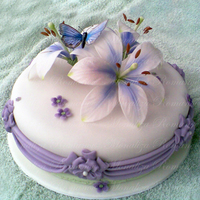 Purple Butterfly Fondant covered cake decorated with gum paste flowers and rice paper butterfly. TFL.