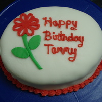 Birthday Cake Fondant covered cake with Red Flower