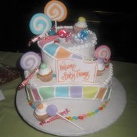 Candy Land Vanilla cake with buttercream frosting. The decorations were fondant and real candy.