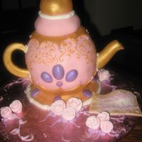 Aubrey's Teapot The pot itself is vanilla cake, ball pan. The lid is RKT. It is all covered in fondant.