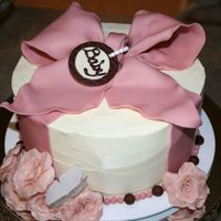 Erin's Baby Shower Almond cake with SMBC; white chocolate accents; rice paper butterfly