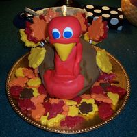 3D Turkey This is a variation on some of the cakes I've seen in this gallery. It looked fine for a little bit then the lollipop tailfeathers...