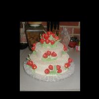 First Wedding Cake This was made for a neighbors wedding. She wanted a small cake, only feeding about 10 people. But she also wanted a tiered cake. So we have...