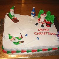 A Winter Wonderland I made this cake for my son's nursery school Christmas party. It's iced in buttercream, and Santa, Santa's bag with presents...