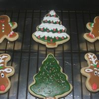 Christmas Cookies Christmas tree, gingerbread man, and reindeer cookies that I made for a family get together today. NFSC, Toba's Glace, Meringue Royal...