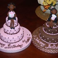 Birthday Girls Mini cakes made for two friends birthday. Everything made from fondant -- including figurines.