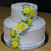 Wedding Reception Cake buttercream icing with royal icing flowers