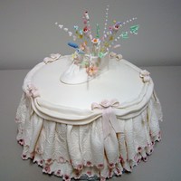 Girl Baby Shower Covered with fondant. Decorations are sugarpaste or royal icing.