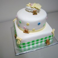 Baby And Teddies Chocolate cake, the bottom with chocolate mousse filling, the top with coconut custard filling. All covered in fondant, with all...