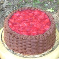 Chocolate Strawberry Basket Basketweave cake all in buttercream. I had extra strawberry filling so I put it on the top. It was yummy!