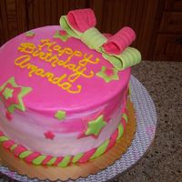 Pink And Green B-Day Cake I made this as a practice cake for my other daughters shower cake. Turned out okay, but decided I WILL NOT attempt to do another rope...