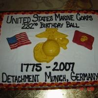 Marine Birthday Cake This is a cake I made for a Marine Birthday cake cutting ceremony. It is a yellow cake, with strawberry filling, and whipped buttercream...