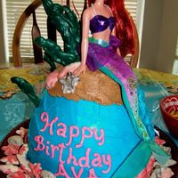 Ariel Little Mermaid Cake used the wondermold and added an add'l 8" round below, BC icing and I made the seashells from Vanilla Candy Melts and purchased...