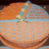 First Baby Shower Cake Made this for my manager's baby shower! Her favorite color is orange I matched it with blue since she's having a boy and yellow!...