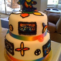 Grateful Dead And Graduation Cake Boston Creme Pie cake. Fondant external with fondant ornaments. Took faces of birthday boy (60 years old) and graduation boy and...