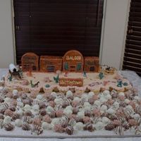 Wild Wild West And Lots Of Cake Balls! This is a very large cake for an annual party with over 150 people. The theme this year was the Wild Wild West. Town buildings are...