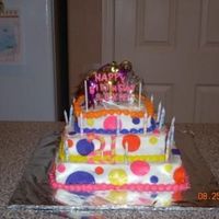 Birthday Cake This cake was my first attempt with fondant. Didn't go so well! My sister liked it. She wanted something fun for her 21st bithday and...