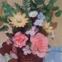 Basket Of Summer Flowers this is a basket of flowers i did for a baby shower cake. Note that the yellow daisies have baby faces for the centers. basket and flowers...