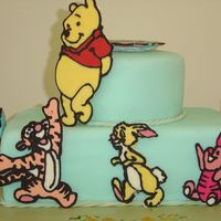 Winnie-The-Pooh And Friends I made the characters out of chocolate, using clipart downloads as templates. they are simly propped onto a fondant covered cake.