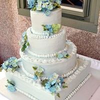 Summer Wedding a wedding cake I made for a friend last summer (before the heat melted it). buttercream, with gumpaste hydrangeas.