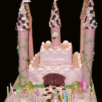 Pink Castle Cake This is made with marshmallow fondant, using pink marshmallows. We cut some of the marshmallows in half and used them around the top of the...