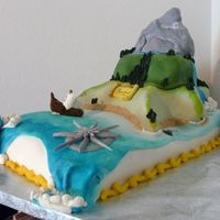 Neverland The groom's great grandpa wrote peter pan. The hills are made of rice krispy treats and everything is covered in MMF. It's done...