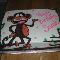Sarah's Monkey Cake Birthday cake I made for my good friend's daughter. It's a white cake with all buttercream frosting.