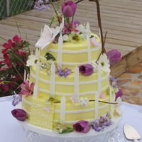 Louise's Garden Buttercream, fondant accents, gumpaste hummingbird & butterflies, flowers are real