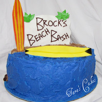 Brock's Beach Bash eggless, dairyless (egg-free, dairy-free) cake.....Buttercream (without butter) & MMF accents