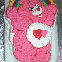 Pink Care Bear Birthday Cake This was a last minute cake. I had very little notice. They wanted it to feed a lot of people. I made a 2 layer 9 X 13 sheet cake and made...